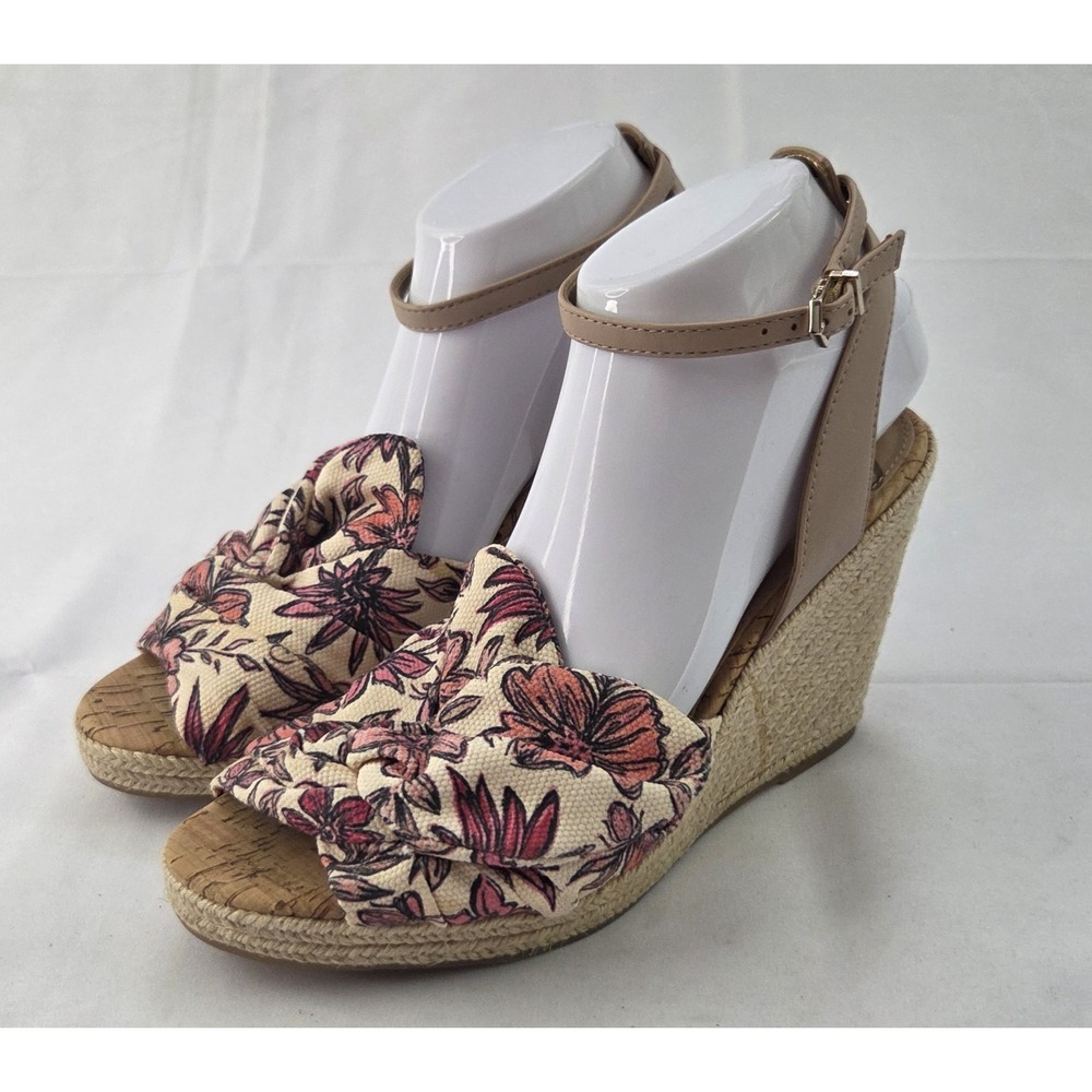 Sam Edelman Espadrille Wedge Sandals Women's Size 9.5 Pink Floral Ankle Strap